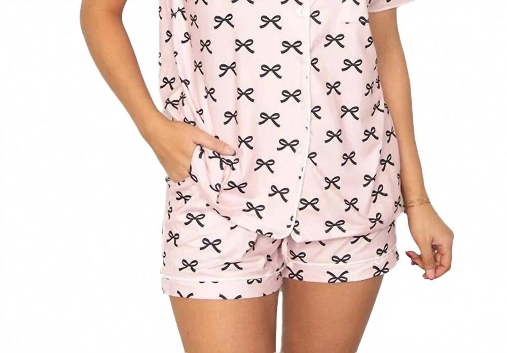 NEW KATYDID mini coquette bows comfy loungewear set in black & pink
